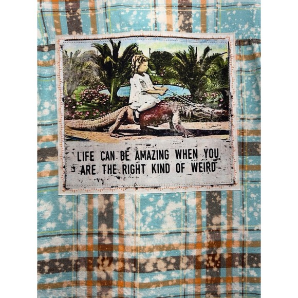 Angry Minnow Shirt Mens Medium Blue Brown Plaid Flannel Button Up Kind Of Weird - Picture 3 of 11